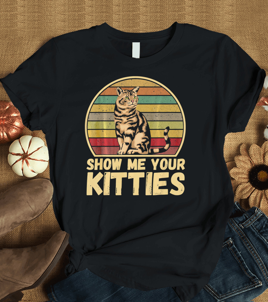 Show Me Your Kitties Retro Vintage Cat Stripes T-Shirt