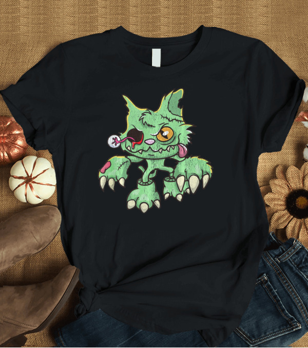 T-Shirt: Scary Zombie Cat Crazy Eyeball Freaky Monster Cat with Wild Eyeball Tongue Out T-Shirt Scary Zombie Cat Crazy Eyeball Freaky Monster Cat with Wild Eyeball Tongue Out T-Shirt