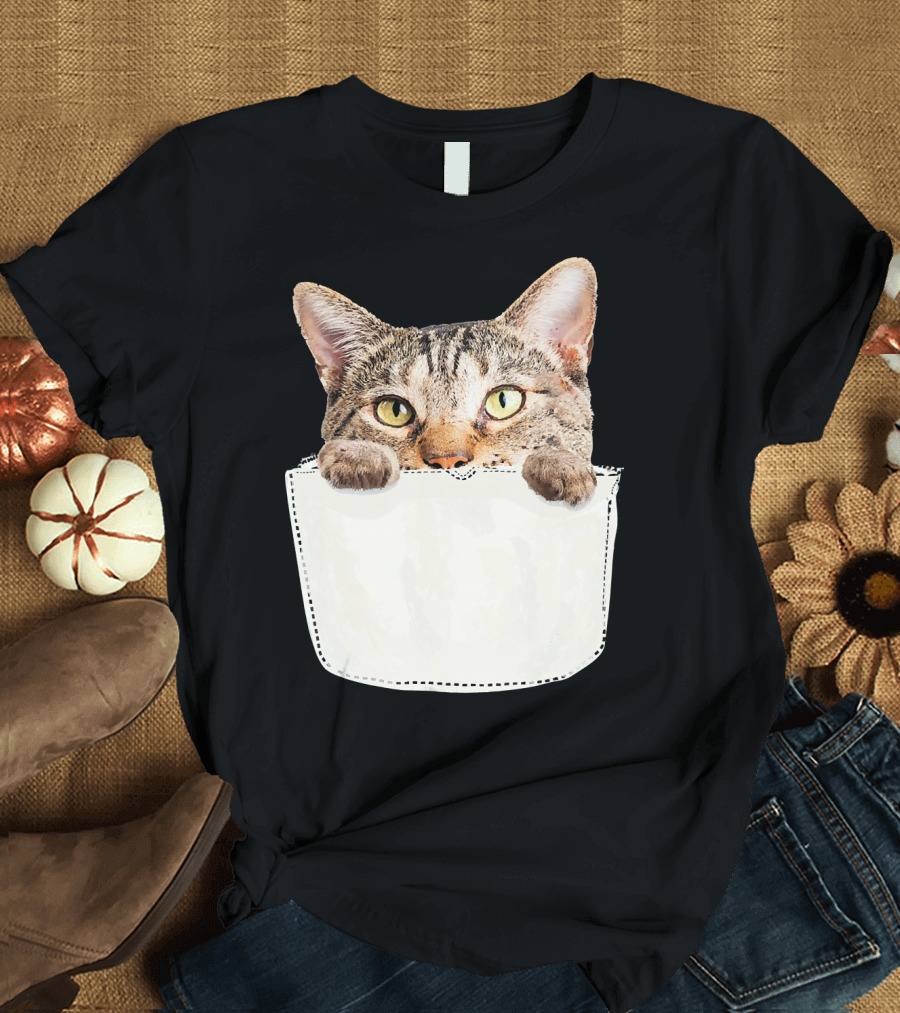 Kangaroo Pocket Cat Baby Kitten Peeking Out T-Shirt