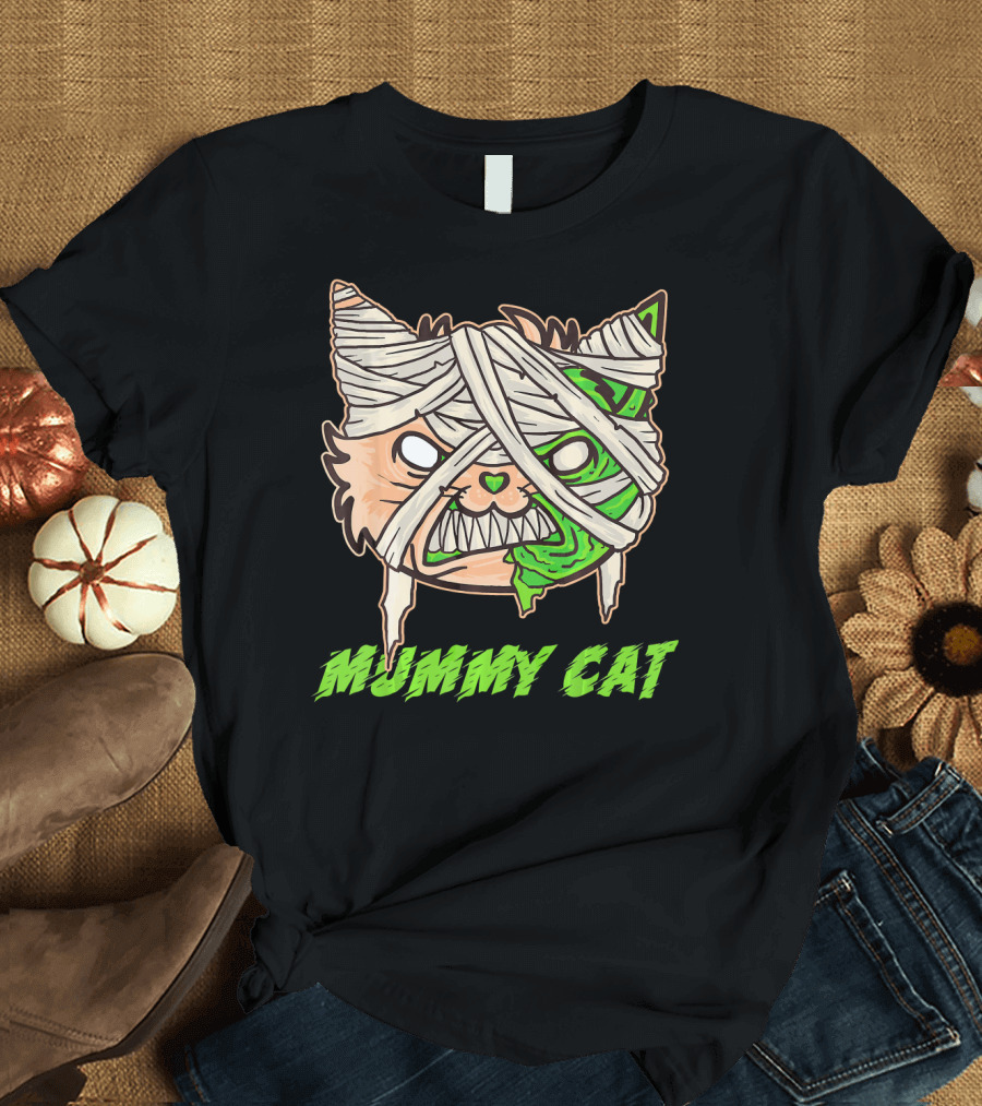 Mummy Cat Zombie Halloween Kids Animal T-Shirt