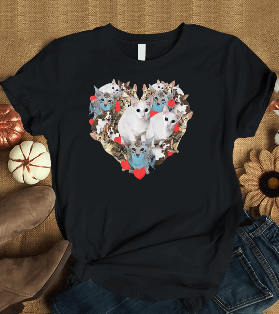 Valentine's Day Heart with Oriental Shorthair Cats and Red Hearts T-Shirt