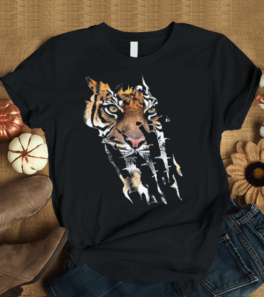 Bengal Tiger Face Spirit Animal Claw Rips T-Shirt