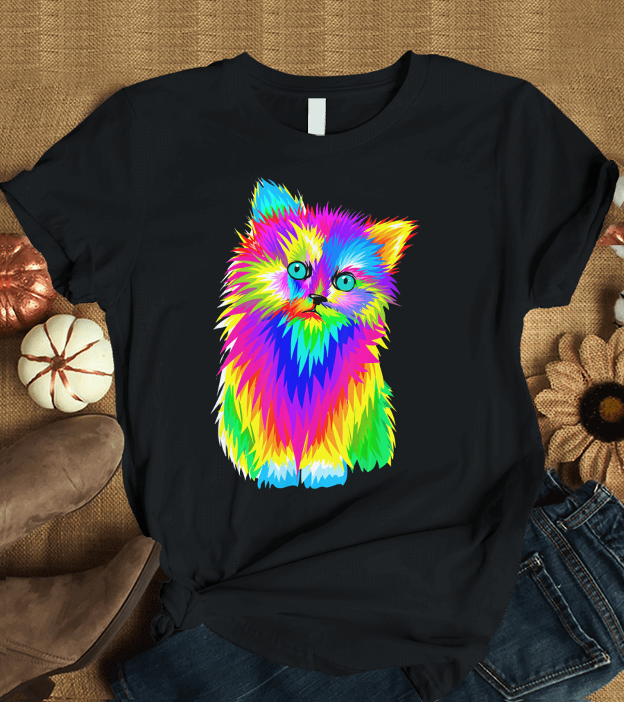 Colorful Cute Kitten Splash Art Cat Vibrant T-Shirt
