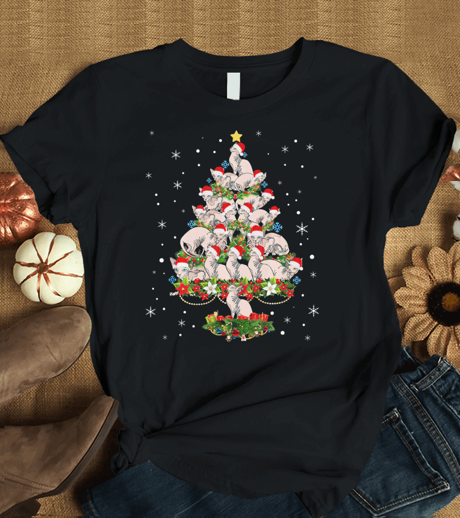 Sphynx Cats Christmas Tree Holiday Humor Festive T-Shirt