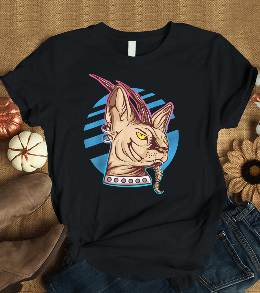 Sphynx Cat Naturally Hairless Retro Futuristic T-Shirt