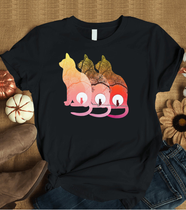 T-Shirt: Cute Pop Art Cat Kitten Trio Silhouette Lover T-Shirt Cute Pop Art Cat Kitten Trio Silhouette Lover T-Shirt