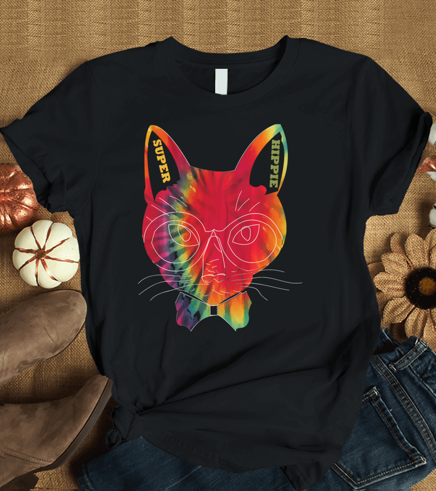 Super Hippie Tie Dye Cat Colorful Tye Dye T-Shirt