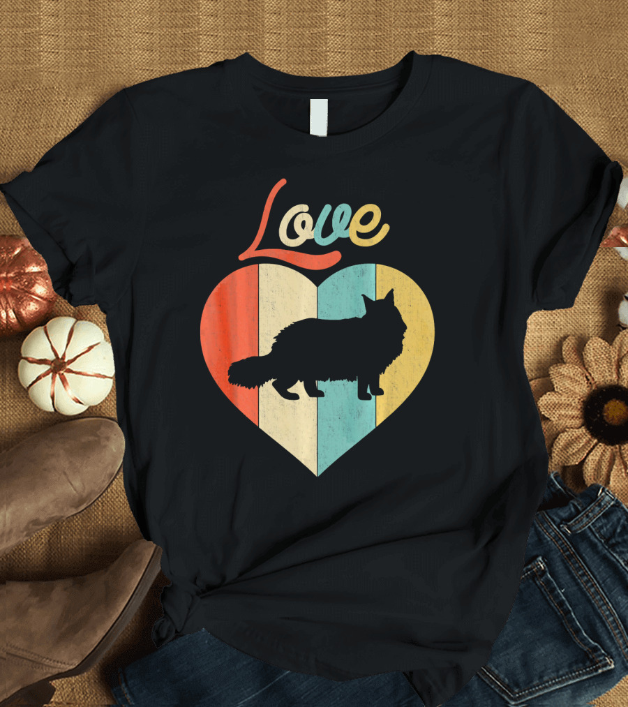 Love Maine Coon Cat Heart Vintage Retro T-Shirt