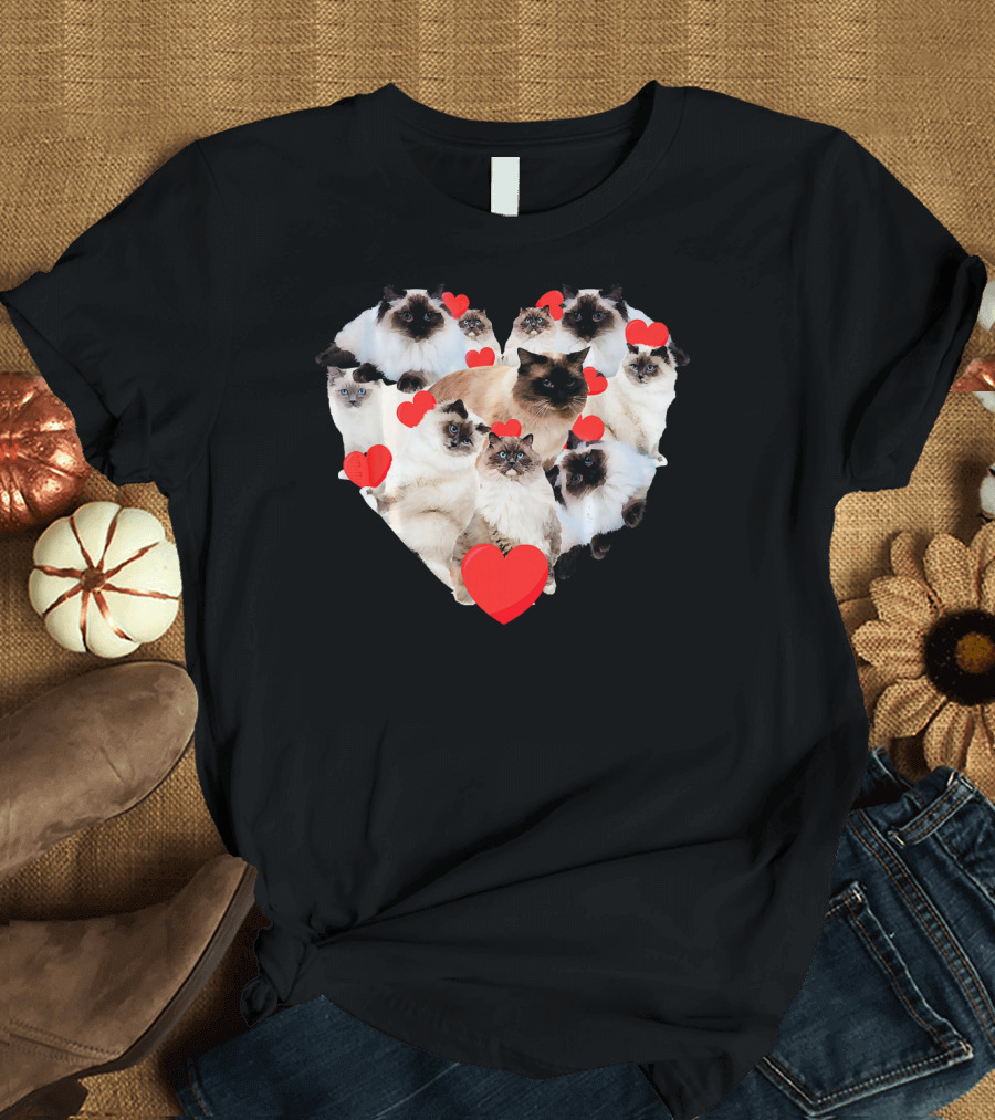 Valentines Day Ragdoll Cat Heart Cluster T-Shirt