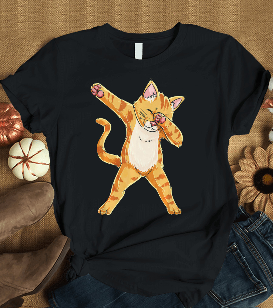 Dabbing Cat Funny Meme Kitty with Orange Stripes T-Shirt