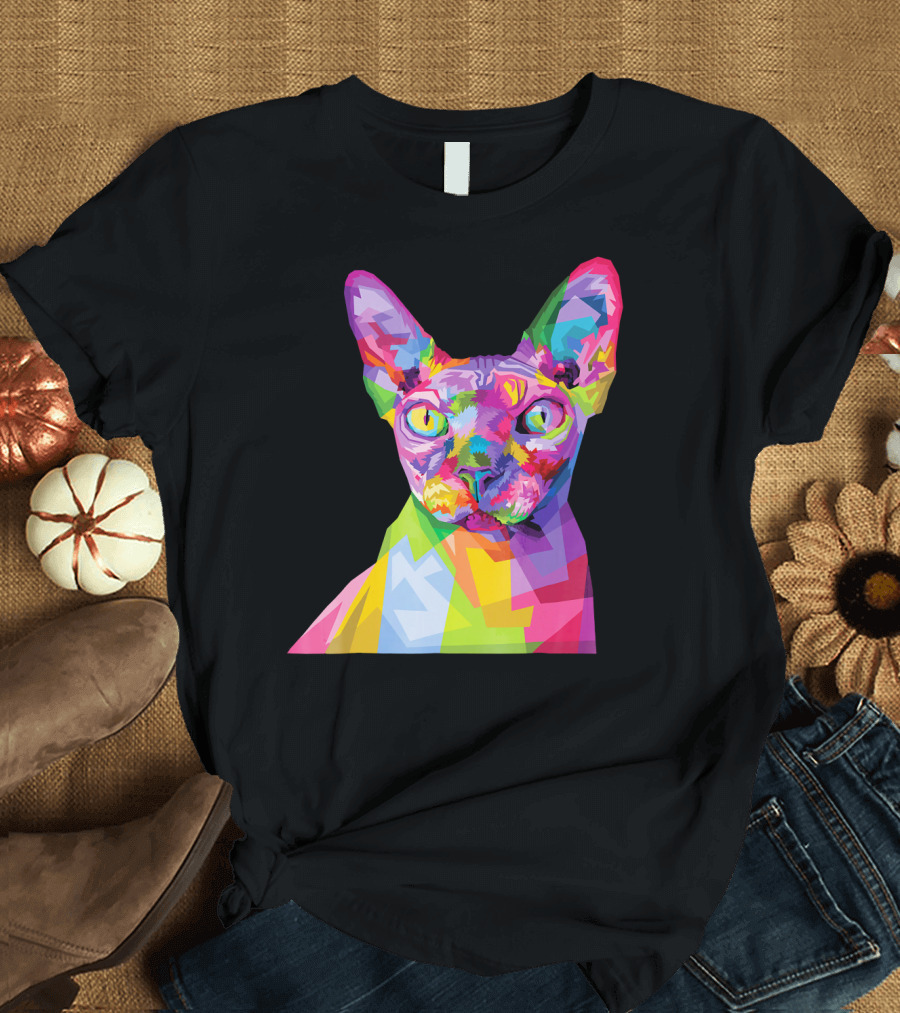 Sphynx Colorful Pop Art Style Cat Geometric Spectrum T-Shirt