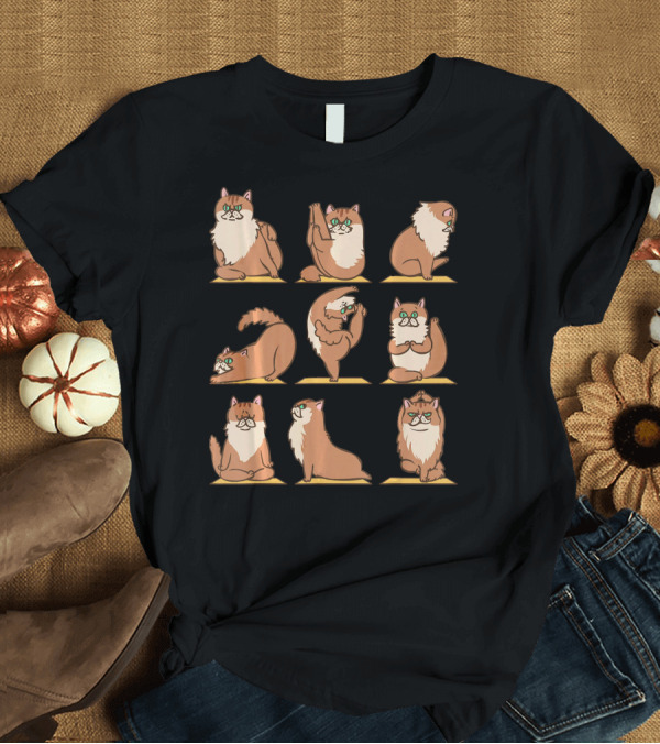 T-Shirt: Maine Coon Cats in Yoga Poses Meditation Sequence T-Shirt Maine Coon Cats in Yoga Poses Meditation Sequence T-Shirt