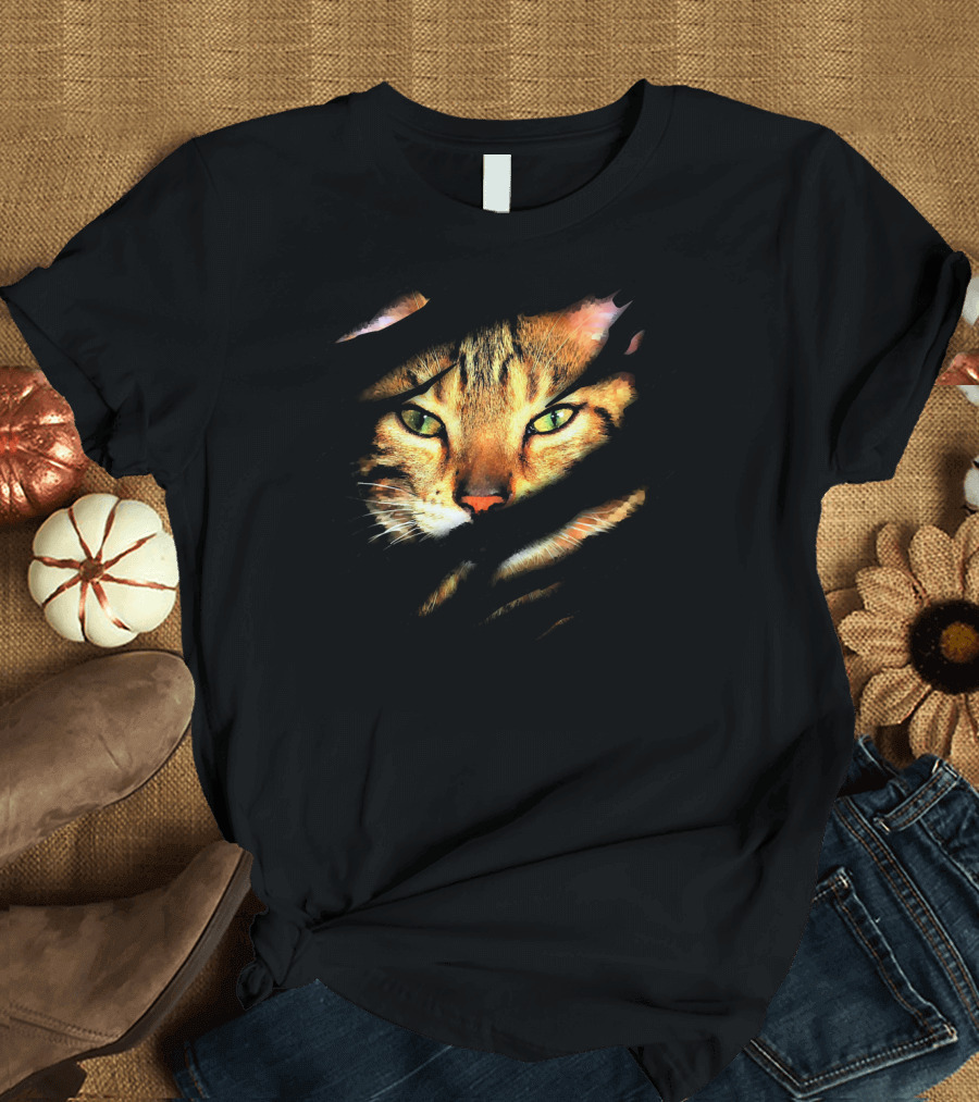 Bengal Cat Face Peering Through Darkness T-Shirt
