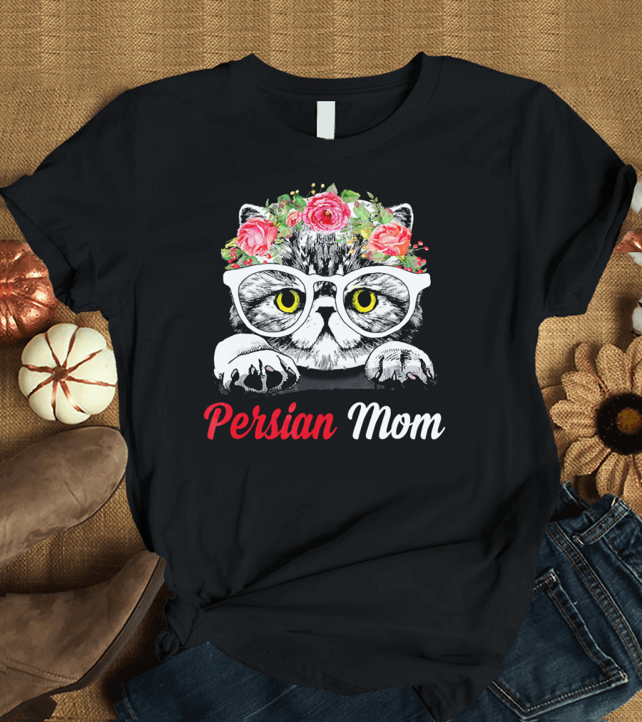 Persian Mom Funny Cat Glasses Floral Headband T-Shirt