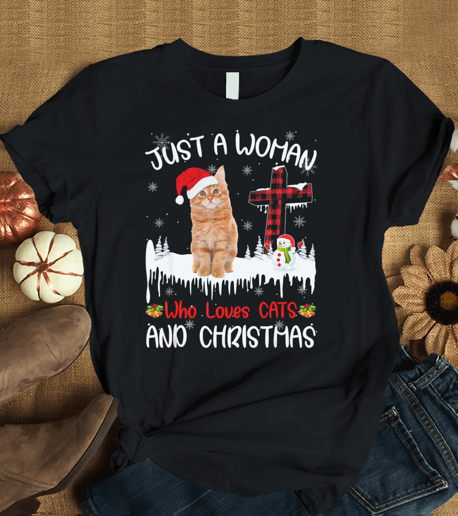 Just a Woman Who Loves Cats and Christmas T-Shirt