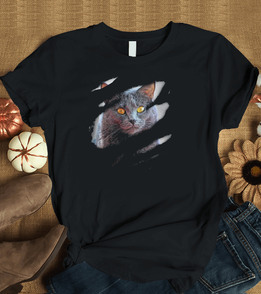 Chartreux Cat Peering Through Darkness T-Shirt