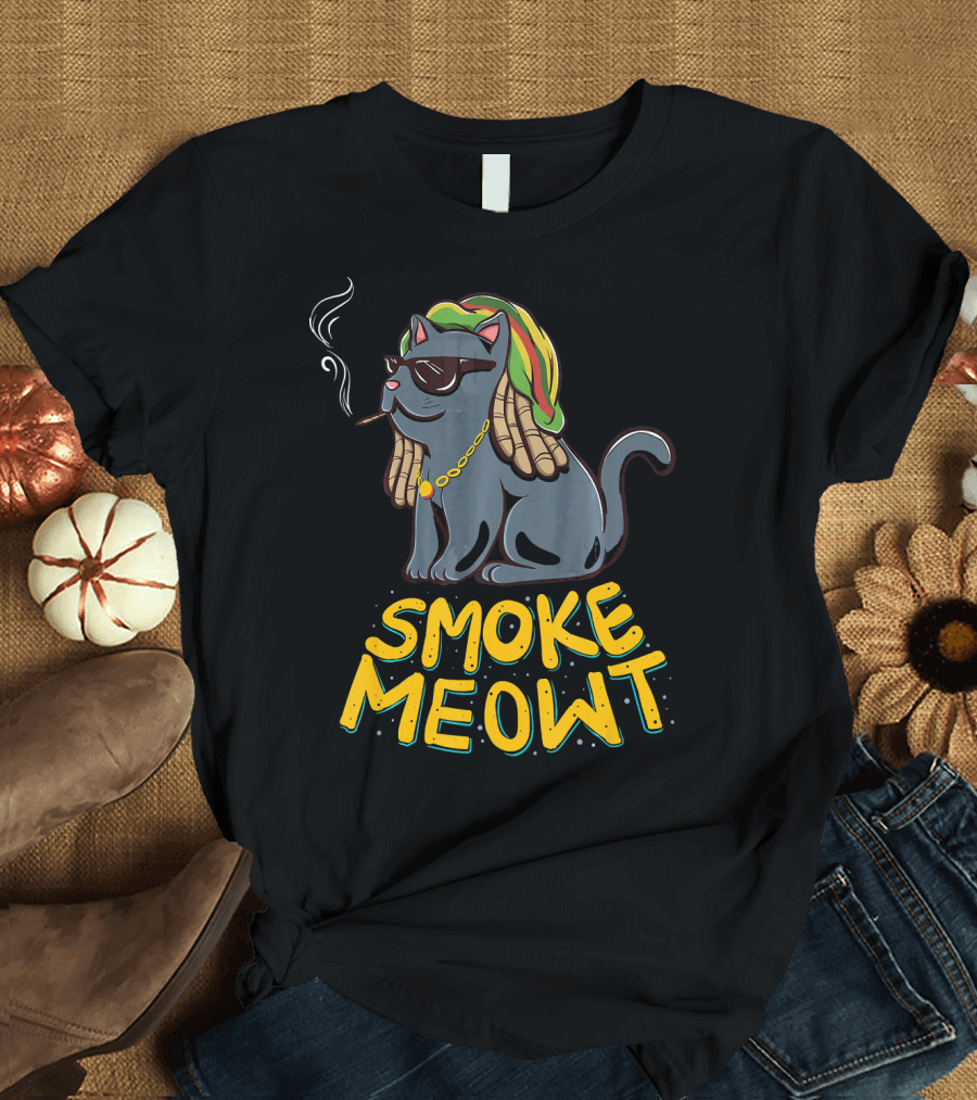 Smoke Meowt Weed Smoking Cat Rasta Style Smoking Accessories T-Shirt