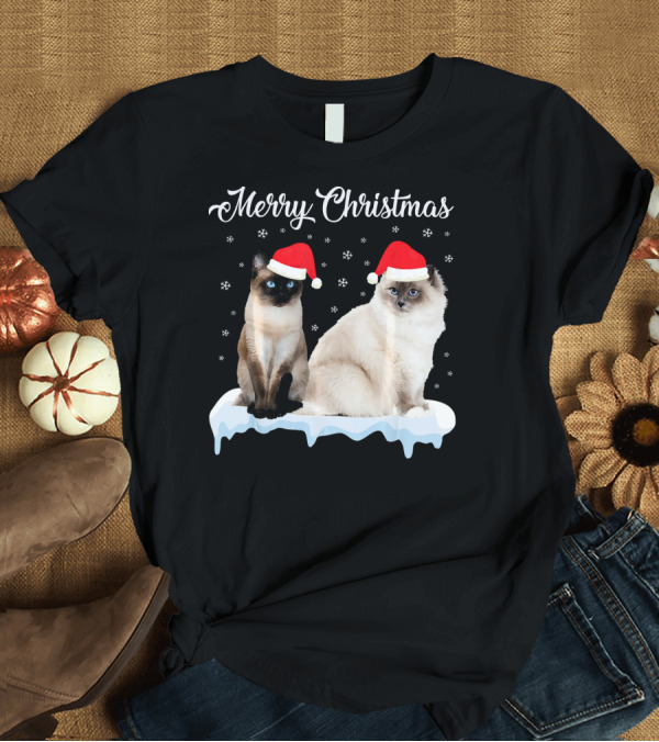 T-Shirt: Merry Christmas Santa Siamese Ragdoll Cats T-Shirt Merry Christmas Santa Siamese Ragdoll Cats T-Shirt