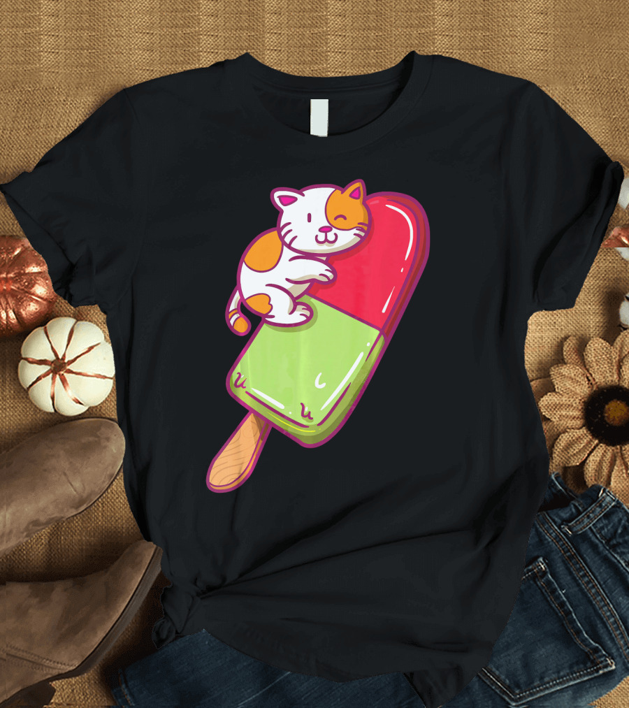 Cat Lovers Kitten Hugging Colorful Popsicle T-Shirt