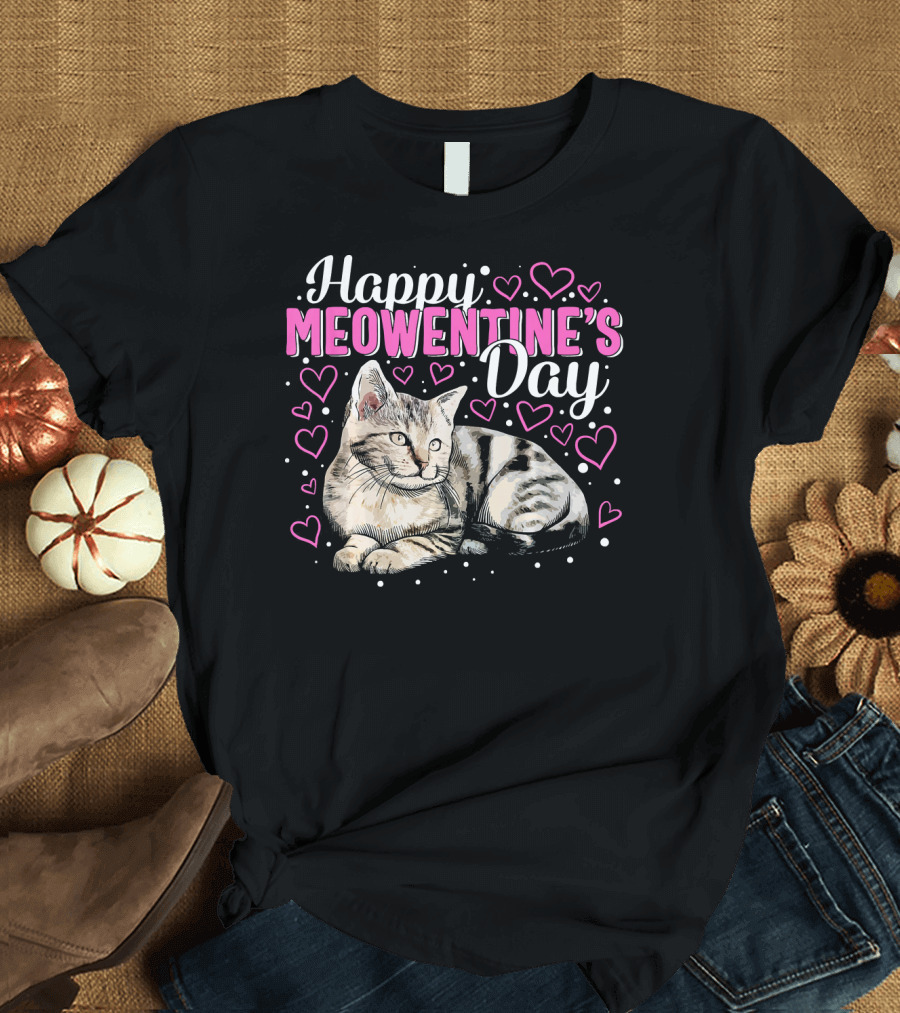 Happy Meowentine's Day Cat With Cute Hearts T-Shirt