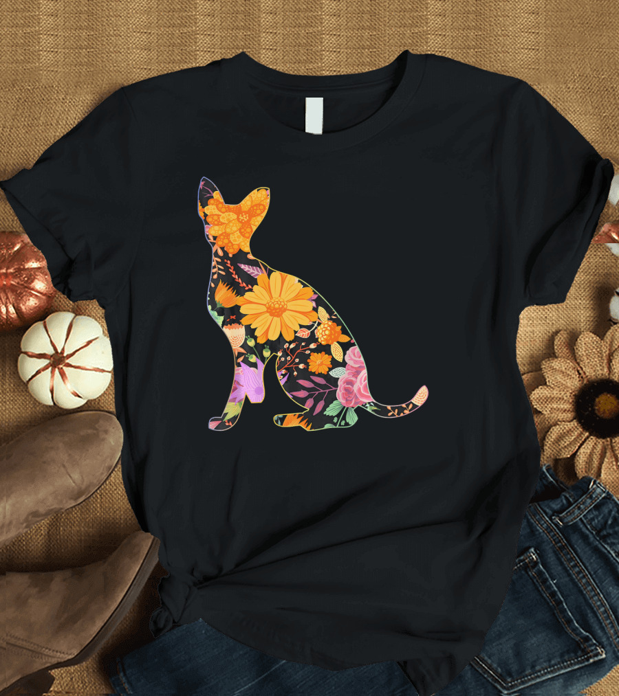 Floral Flower Vintage Retro DEVO Cat T-Shirt