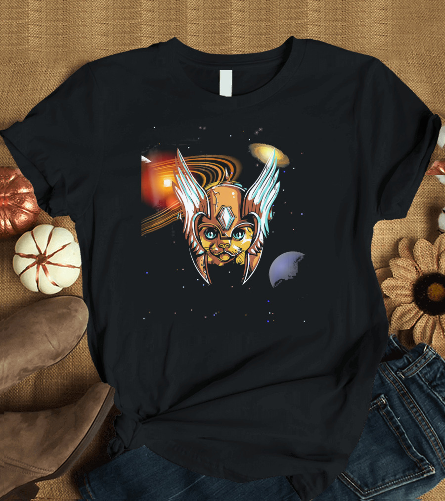 Space Cat Galaxy Warrior Helmet Cosmic Feline T-Shirt