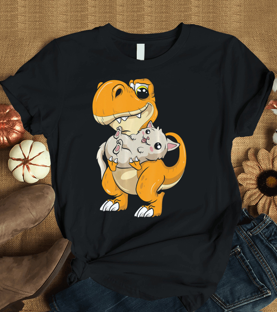 Kawaii Dinosaur Hugging Cute Kitten Rex T-Shirt