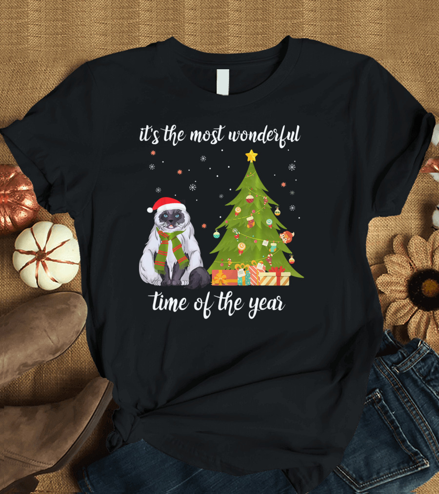 It's The Most Wonderful Time of the Year Christmas Cat and Tree Scene T-Shirt