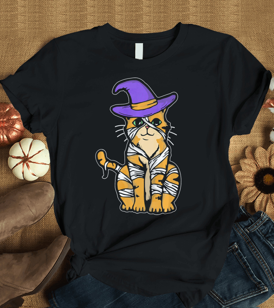 Vintage Scary Halloween Cat Mummy Witch Costume T-Shirt
