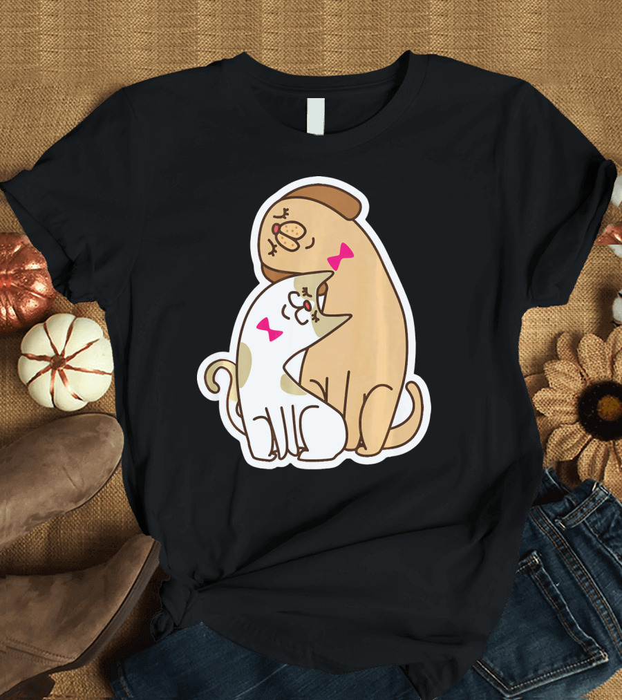 I Love Pets Puppy Dog Cats Kitten Hugging Adorable Cartoon T-Shirt