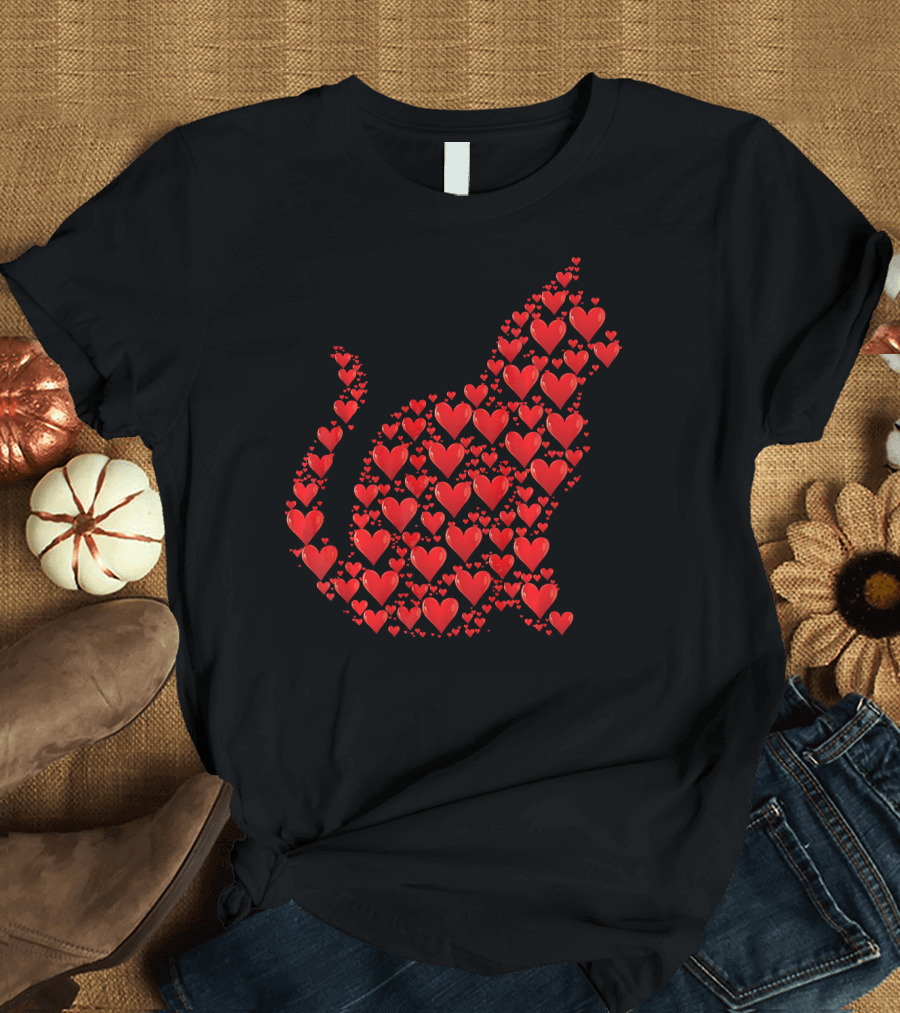 Valentines Day Cat Hearts Funny Kitty T-Shirt