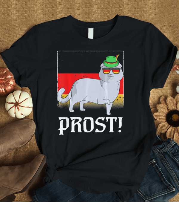 T-Shirt: Scottish Fold Cat with German Hat and Glasses Oktoberfest Prost T-Shirt Scottish Fold Cat with German Hat and Glasses Oktoberfest Prost T-Shirt