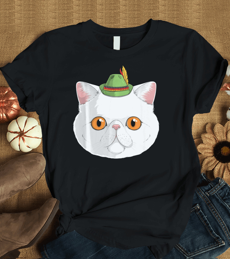 Exotic Shorthair Cat Wearing Bavarian Oktoberfest Hat German T-Shirt