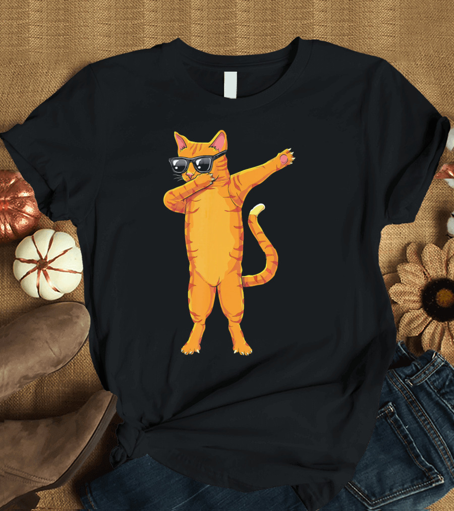 Dabbing Cat with Sunglasses Kitten Pet Ginger Feline T-Shirt