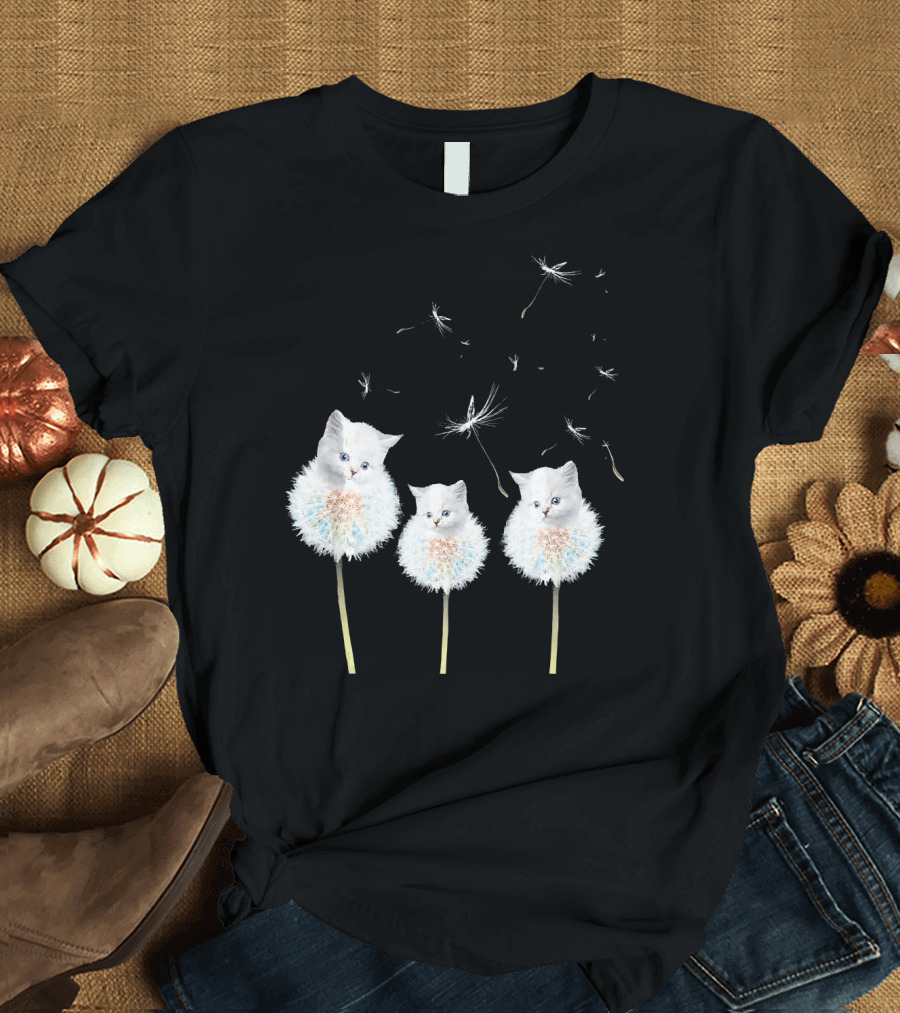 Cat Dandelion Flower Kitten Kitty Animal Trio T-Shirt