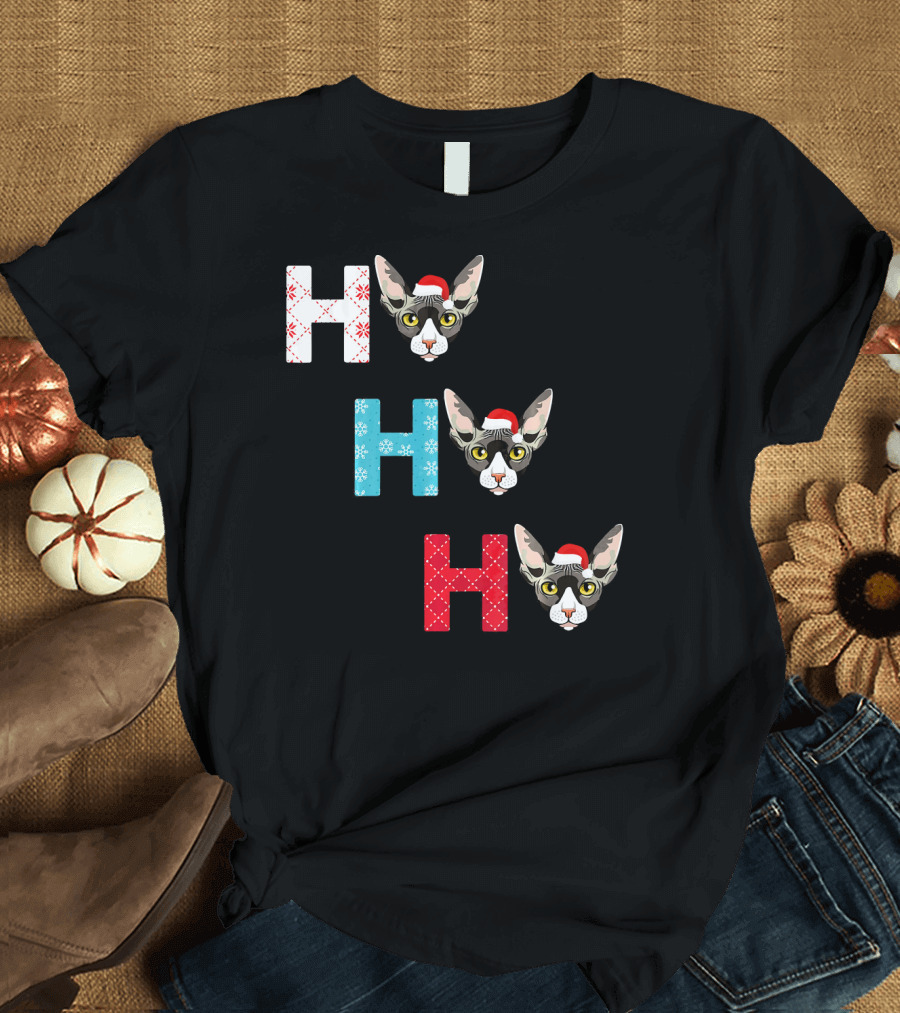 Ho Ho Ho Funny Sphynx Cat Santa T-Shirt