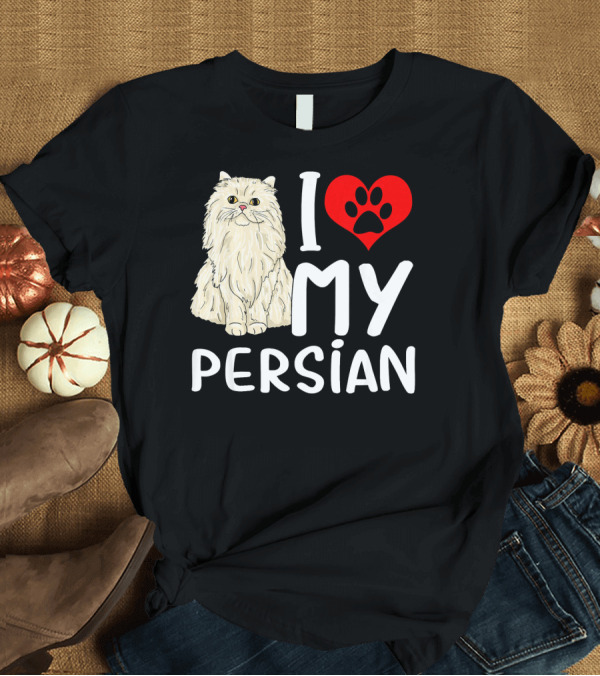 T-Shirt: I Heart My Persian Cat with Paw Print Love T-Shirt I Heart My Persian Cat with Paw Print Love T-Shirt