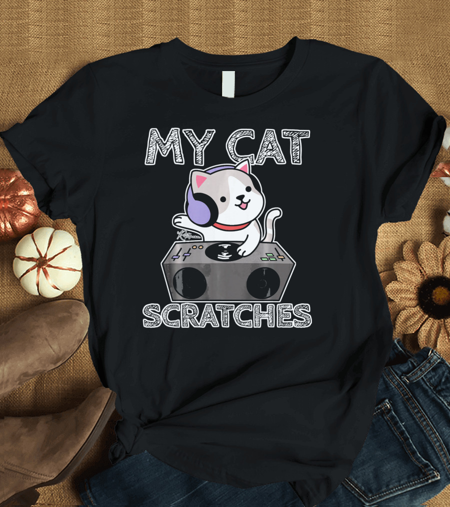 My Cat Scratches DJ Kitten with Headphones at Turntable T-Shirt