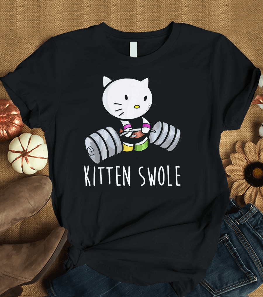 Kitten Swole Lifting Heavy Weights Powerlifting Cat T-Shirt