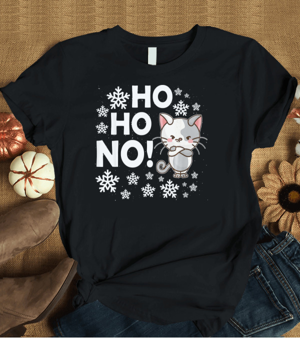 T-Shirt: Mad Cat Ho Ho No Anti Christmas Kitten Snowflakes T-Shirt Mad Cat Ho Ho No Anti Christmas Kitten Snowflakes T-Shirt