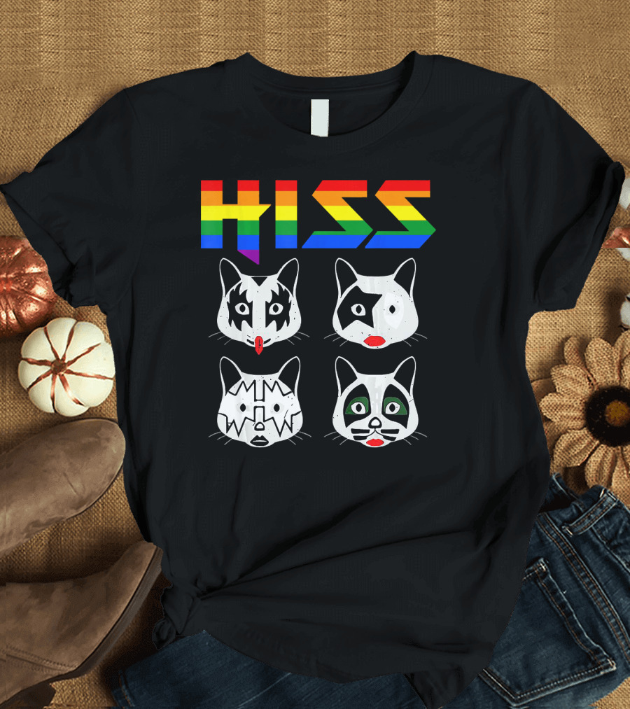 HISS Funny Cute Cat Rainbow Kitten Cats Rock Band T-Shirt