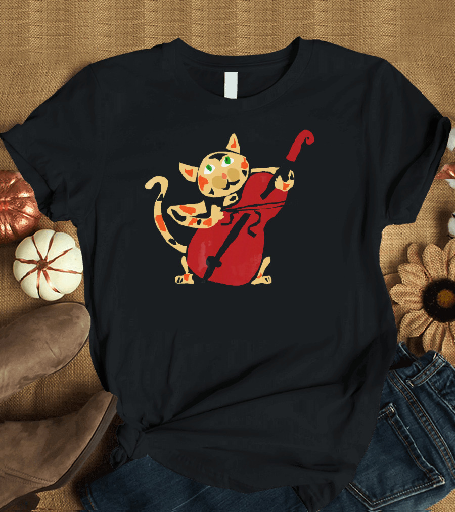 Smiletodaytees Funny Calico Cat Playing Cello T-Shirt