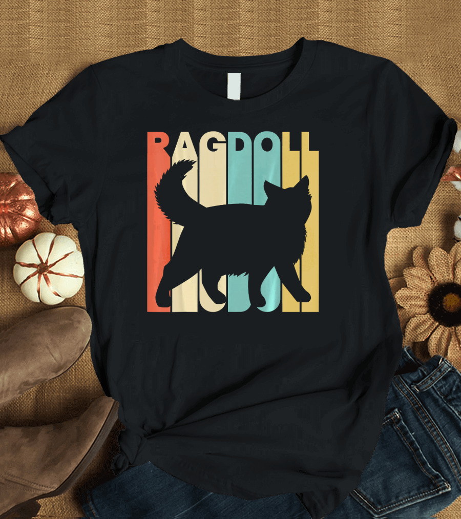 Ragdoll Retro Silhouette on Vintage Colored Stripes T-Shirt