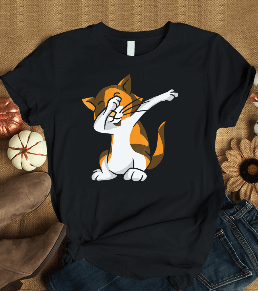 Dabbing Calico Cat Cartoon Dance Movement T-Shirt