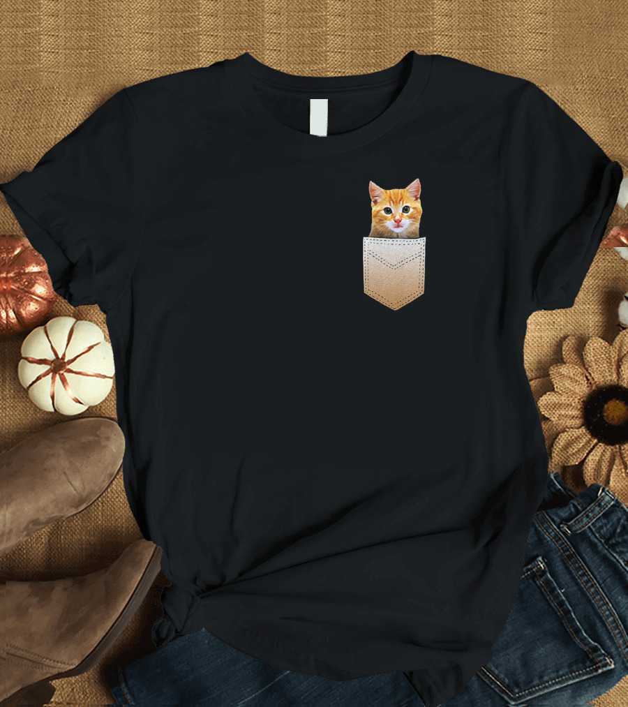 Funny Orange Kitten in Pocket for Cat Lovers T-Shirt