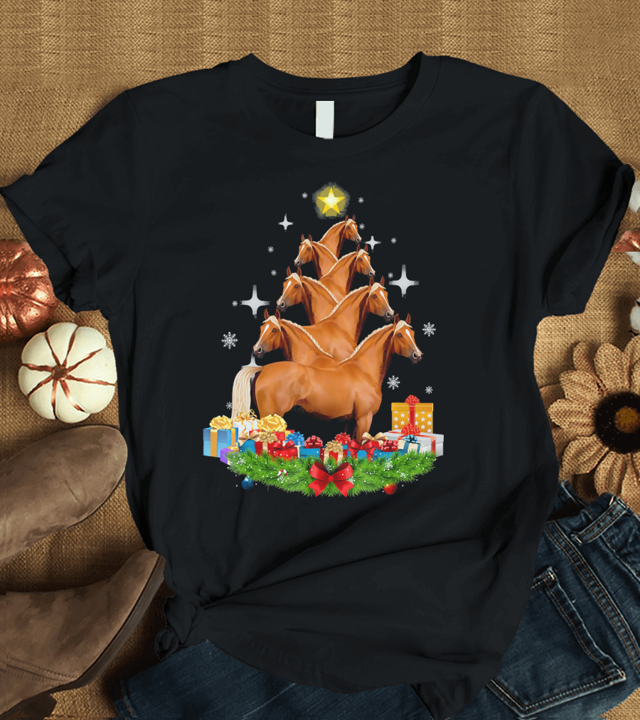 Christmas Tree Horses Star Holiday Gifts Snowflakes T-Shirt