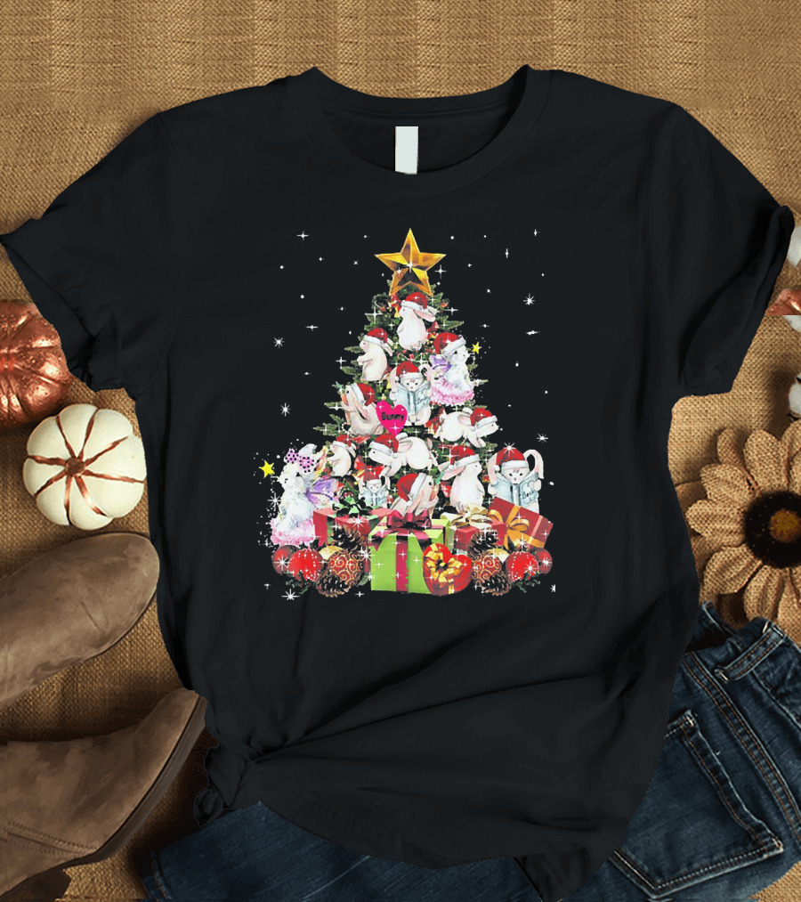 Bunny Christmas Tree Funny Merry Santa Hats Holiday Gifts T-Shirt