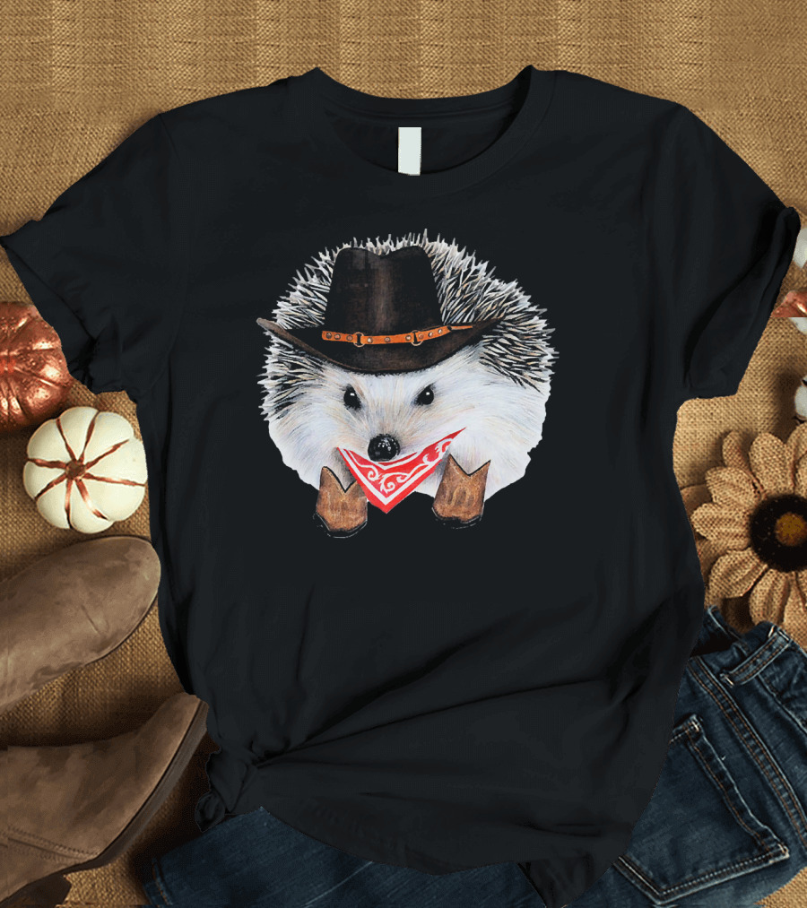 Cowboy Hedgehog Wearing Hat and Boots Men's Women's Chil T-Shirt