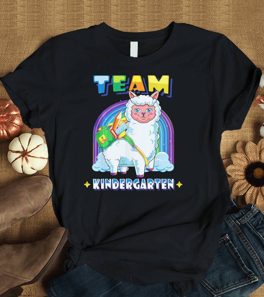 Team Kindergarten Rainbow Llama Backpack School Supplies T-Shirt