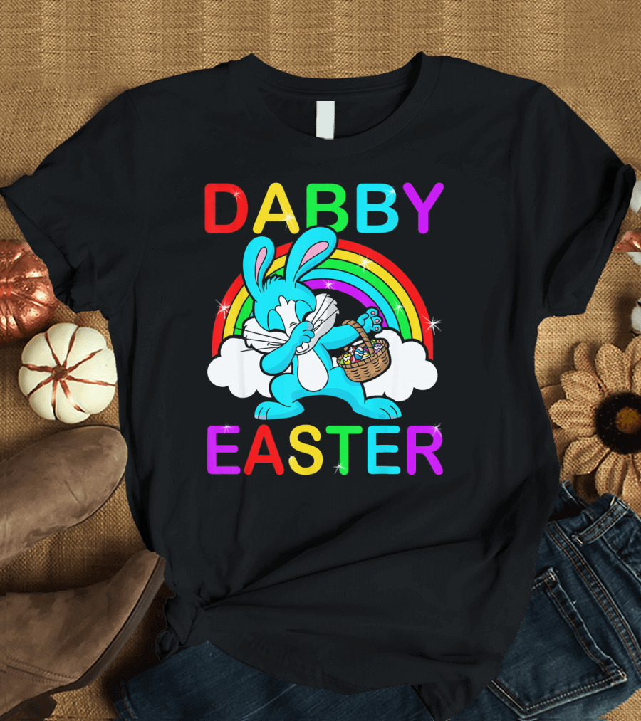 Dabbing Easter Bunny Rainbow Basket T-Shirt